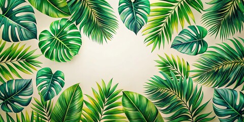 A vibrant tropical foliage arrangement featuring various shades of green, showcasing a lush and inviting natural ambiance.