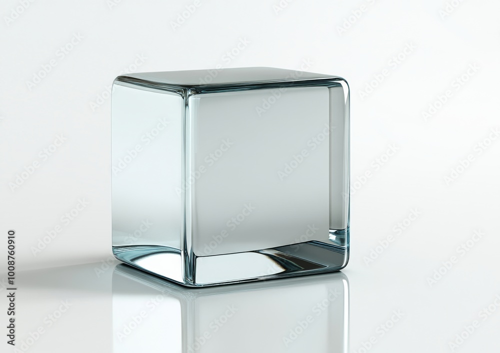 Poster 3d rendering of clear square box with blue light refraction, abstract geometric shape, isolated grap