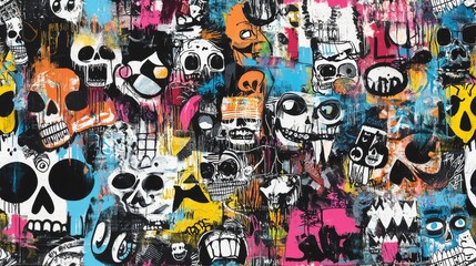 Fototapeta premium Abstract urban street art graffiti seamless pattern. Urban style modern background wallpaper