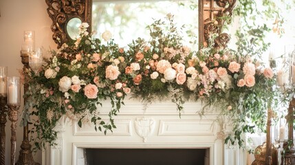 Elegant Floral Fireplace Mantel Decor in Vintage Style Home