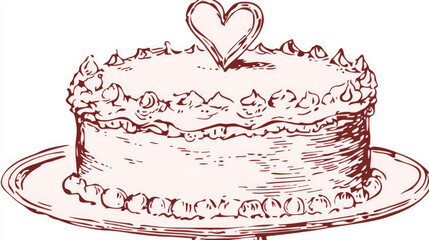 This clipart features a charming, vintage-style cake outline. Perfect for weddings, birthdays, or any celebration, it includes a heart and is available in pink.