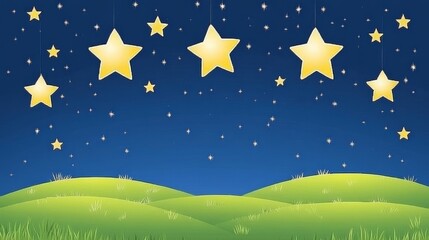 Various stars over hills in the Christmas night sky stock illustration