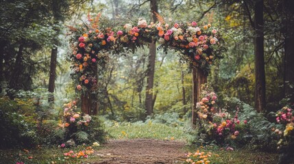 Enchanted Forest Wedding Arch with Vibrant Floral Arrangements