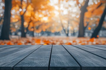 Fototapeta premium You can decorate this table with your own decorations since it has a table background and an autumn landscape.