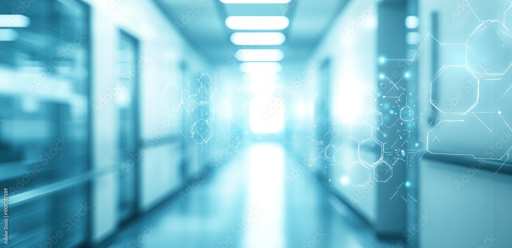 Wall mural Abstract Medical Corridor with Glowing Hexagons