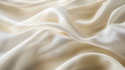 Obraz premium A close-up of soft, flowing cream-colored silk with subtle shimmering light reflections