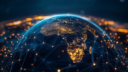 The 3D visualization shows how blockchain technology can improve cross-border transactions by displaying different currencies and countries.