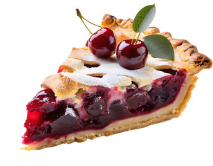slice of cherry pie on a isolated on white backgroun. Generative AI.