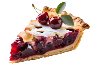slice of cherry pie on a isolated on white backgroun. Generative AI.
