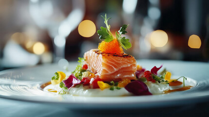 Gourmet dish with artistic presentation in a fine dining restaurant culinary art