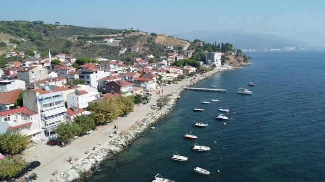 Aerial view of a cute seaside town