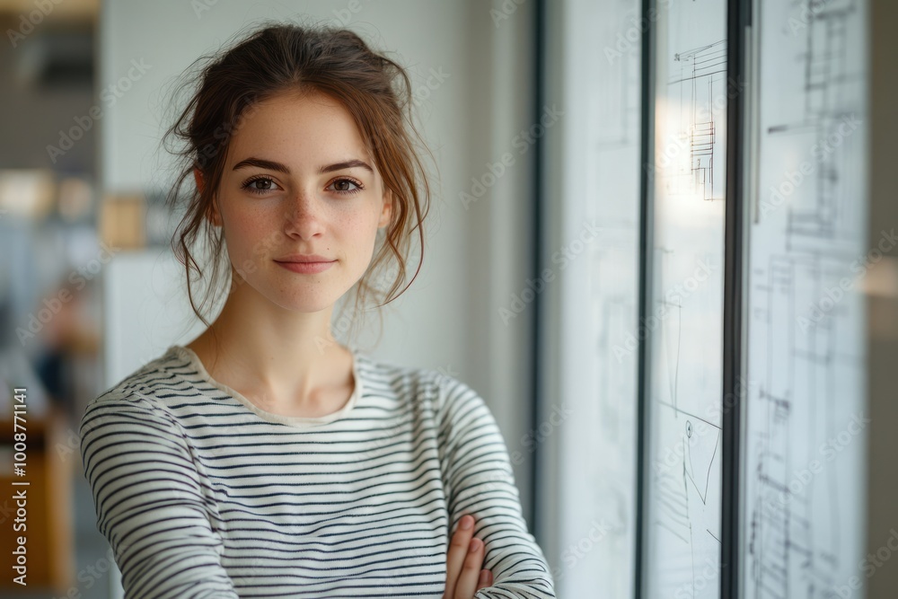 Canvas Prints Portrait of a Young Woman in a Striped Shirt