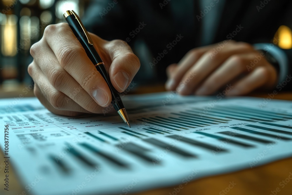 Poster Close-up of Hand Analyzing Financial Data