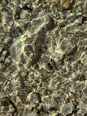 close-up of stones in clear, transparent water. light refraction. nature pattern. natural. aesthetic. mockup. product photography 