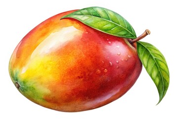 Vibrant Watercolor Illustration of a Mango on a White Background for Decorative Use and Art Projects