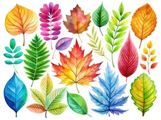 Obraz premium Vibrant Watercolor Leaf Clipart Collection for Creative Projects and Nature-Inspired Designs