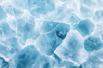 Close-up of frozen ice pieces in various shades of blue, highlighting texture and transparency. Ideal for winter, nature, and abstract themes.