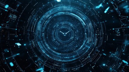 Fototapeta premium Stunning sci-fi and cyberpunk wallpaper with holographic circular HUD interface in the background