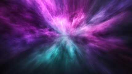 Abstract background with pink and turquoise clouds radiating out from a central point.