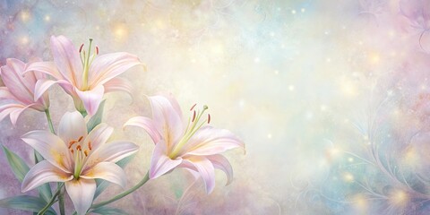 A Delicate Bouquet of Pale Lilies Adorned with Soft Luminescence and Gentle Flourishes on a Dreamy Pastel Background