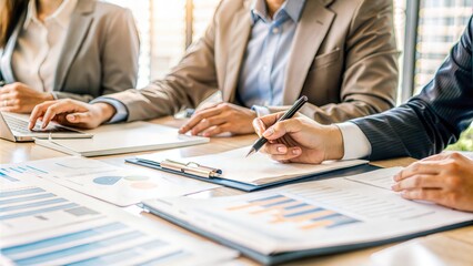 hands on documents for tax audit report or financial statement in company. Accounting, business people or closeup of strategy for finance paperwork, logistics or data analysis