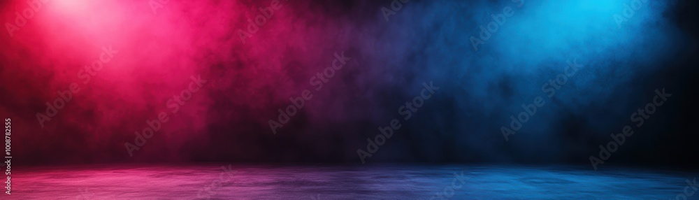 Wall mural A dramatic stage background featuring vibrant red and blue lights with a soft smoke effect, ideal for concert, dance, or performance themes.