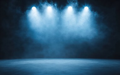 A dramatic stage scene with blue lighting and mist, perfect for performances, concerts, and artistic expressions in graphy.