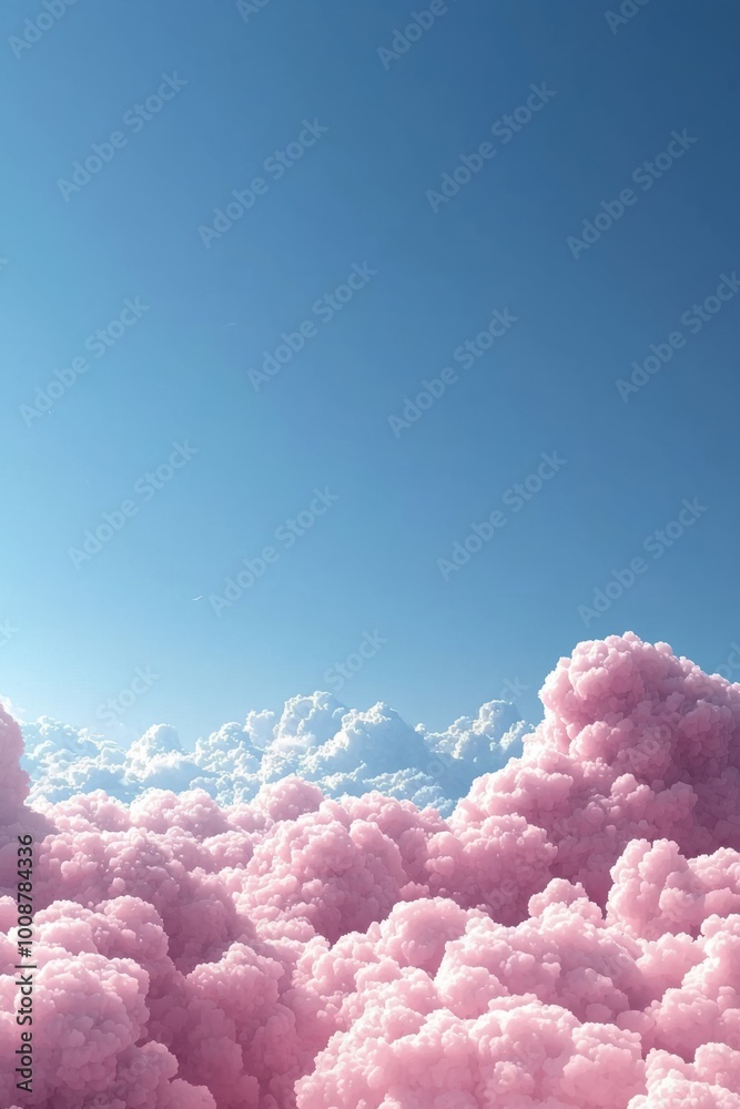 Wall mural A stunning view of fluffy pink clouds against a clear blue sky, evoking feelings of tranquility and wonder in nature.