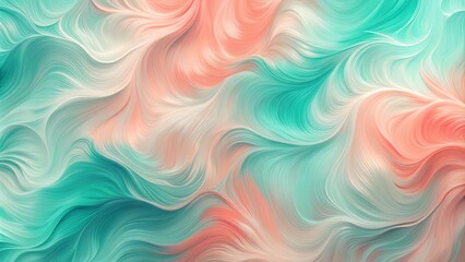 Obraz premium Abstract Curving Lines in Pastel Green and Coral Tones