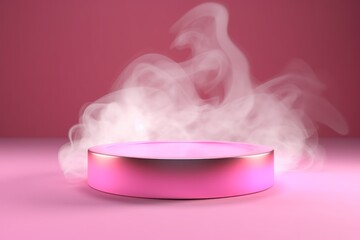 Abstract empty podium with smoke on pastel pink background for presentation and exhibitions cosmetic product. Minimal concept.