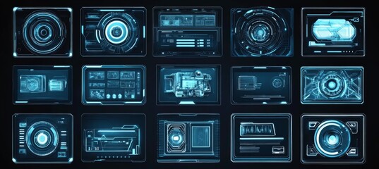 Obraz premium Callout and pointer HUDs. Sci-Fi frames, callout headers, modern information panels. Holographic elements. GUI, UI. Modern digital panels on set.