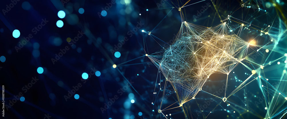 Poster big data concept. crystal mesh 3d illustration. neural connections in digital brain. data network an
