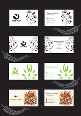 Print an artistic, colorful, florally decorated business card template set.