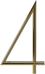 Gold thin 3d realistic number 4 isolated. Metallic gold number design element for festive Birthday party, anniversary decoration and wedding