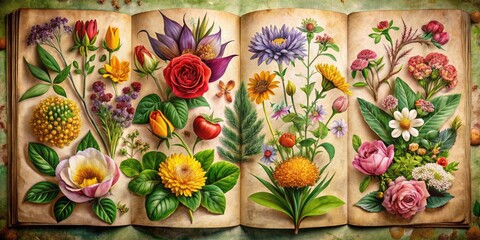 Vintage Botanical Illustrations on Aged Paper for Nature Lovers and Educational Purposes