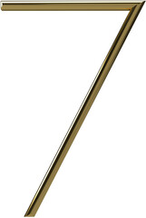 Gold thin 3d realistic number 7 isolated. Metallic gold number design element for festive Birthday party, anniversary decoration and wedding