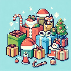 christmas boxes illustration pixel art style