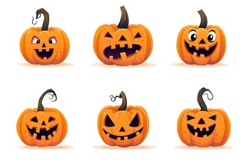 Set of Halloween pumpkins with cut out faces. Scary, fun, smiles for pumpkins. Vector illustration

