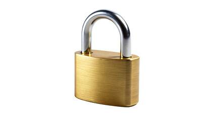 Fototapeta premium Isolated metal padlock with a key on a white background, symbolizing security and protection