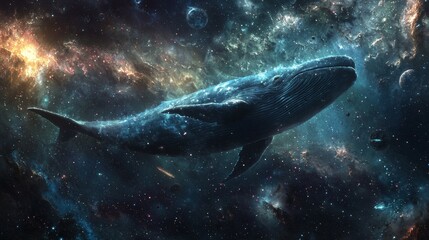 Fototapeta premium big whales in deep space 