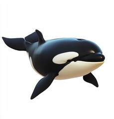 Animated watercolor killer whale illustration. Hand-drawn sea animals and fish. Illustration of ocean children.