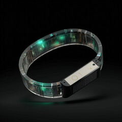 a smart watch with a green light on it