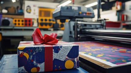 Vibrant Wrapped Gift in Printing Press Studio