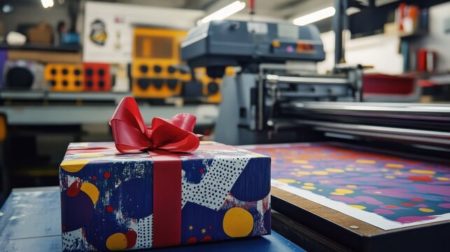 Vibrant Wrapped Gift in Printing Press Studio