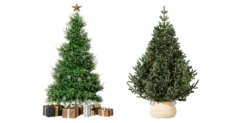 green christmas tree isolated on white background