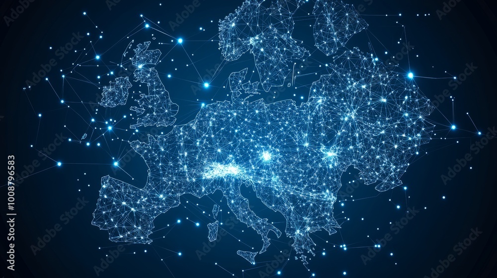 Poster a 3d render illustration showing a poland blue map with big data visualization. information aestheti