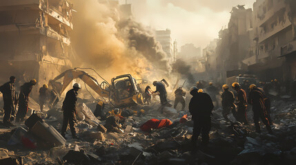 Generative AI, Civilians Rescued from Rubble After Devastating Bombing