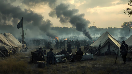 Generative AI, Civil War Medics at Work: A Scene of Wounded Soldiers in Tents