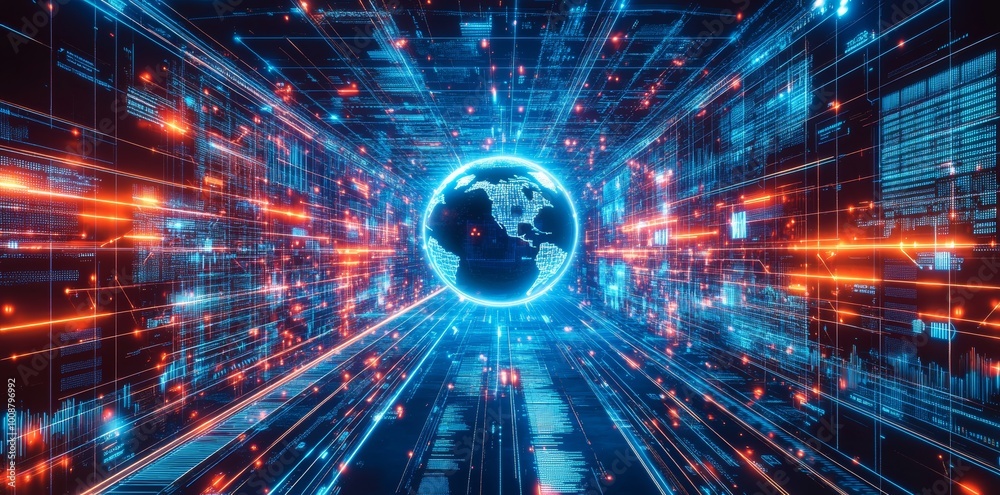 Poster the concept of global network connection and innovation is represented by a screen texture of abstra