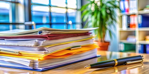 Workplace Grievance Concept with Paperwork, Pen, and Stressful Office Environment in Background